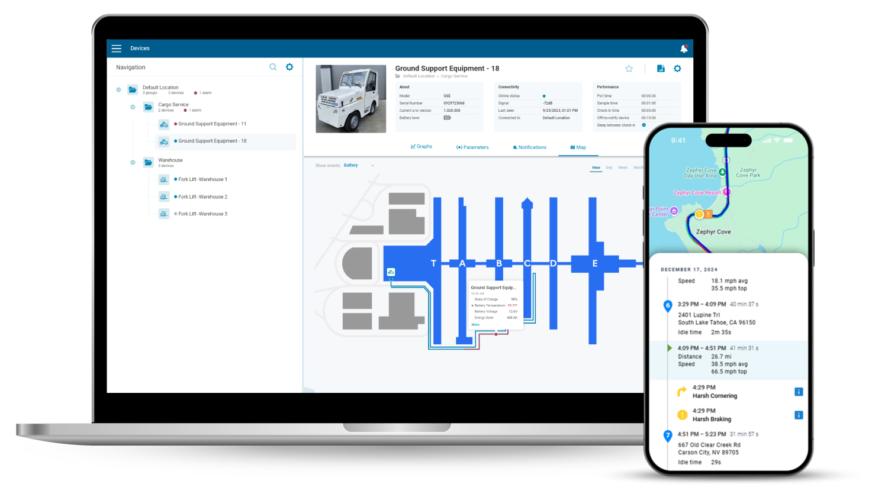 iMatrix Cloud shown on desktop and mobile alongside a FleetConnect-equipped truck