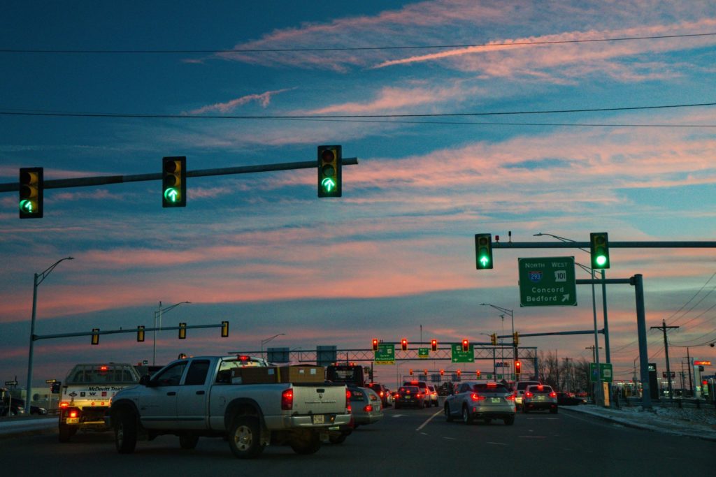 Urban traffic lights at night