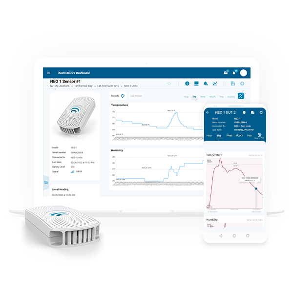 iMatrix NEO-1 Sensor with SensorMonitor Smartphone App and Cloud